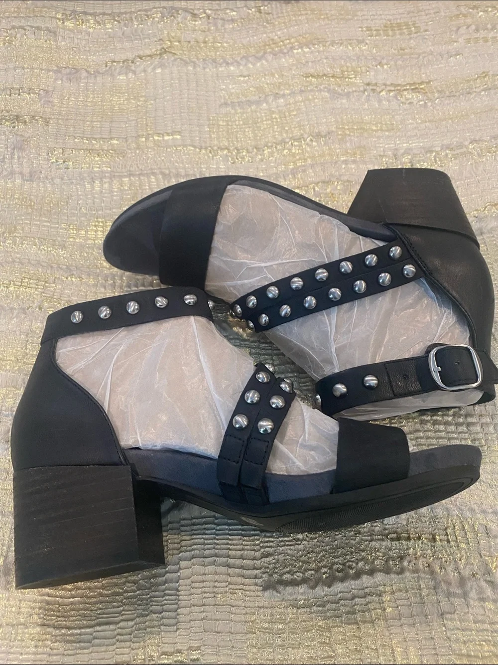 Lucky Brand Black Studded Block Heel Sandals